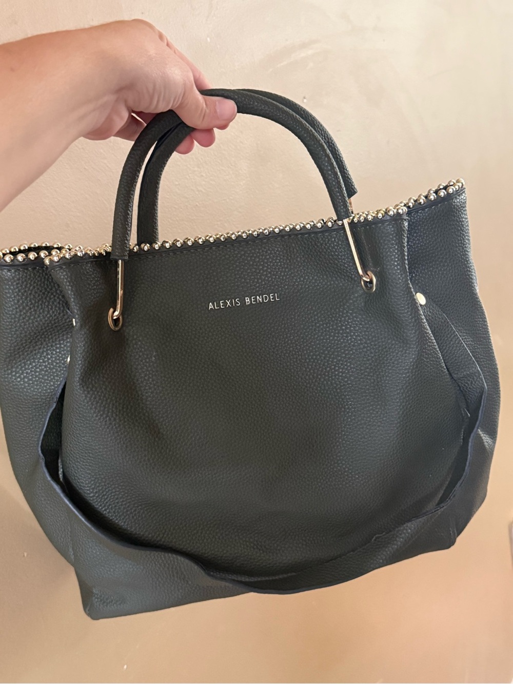 Alexis BendeI Black Pebbled Shoulder Tote with Stud Trim
